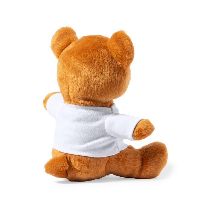 Osito de peluche suave con camiseta blanca color beige tercera vista Osito de peluche suave con camiseta blanca color beige tercera vista
