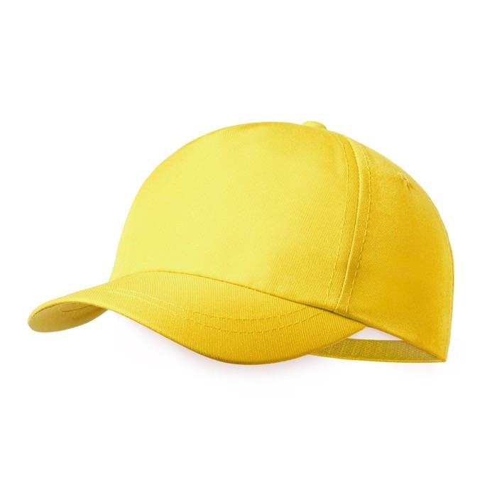 Gorra de poliéster RPET para niños con cierre de velcro color amarillo primera vista