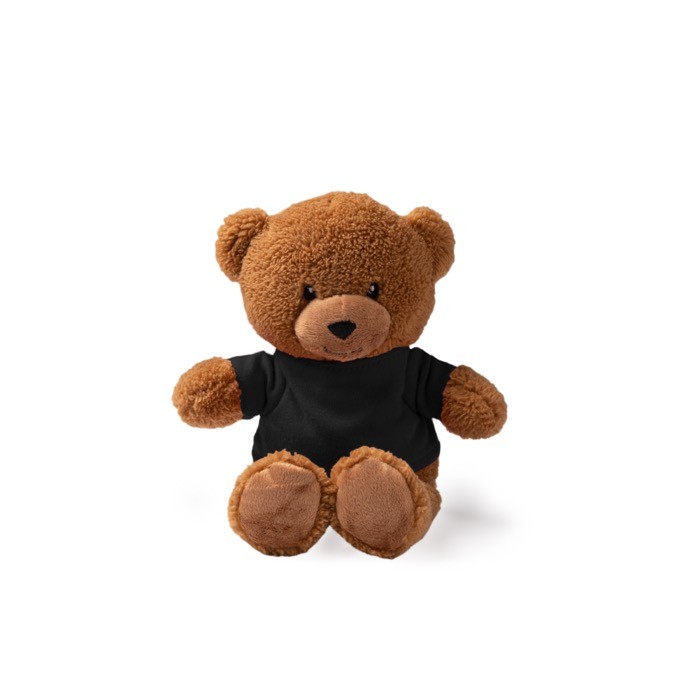 Oso de peluche con camiseta de poliéster y tacto ultra suave color negro segunda vista