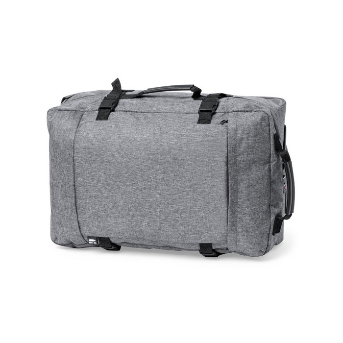 Maleta de RPET, estándares TSA y con ruedas color gris tercera vista