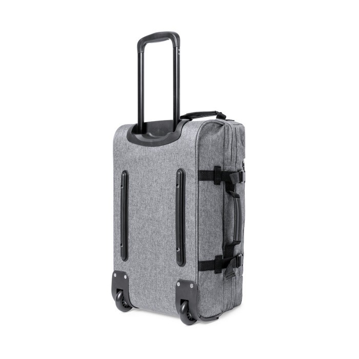 Maleta de RPET, estándares TSA y con ruedas color gris cuarta vista