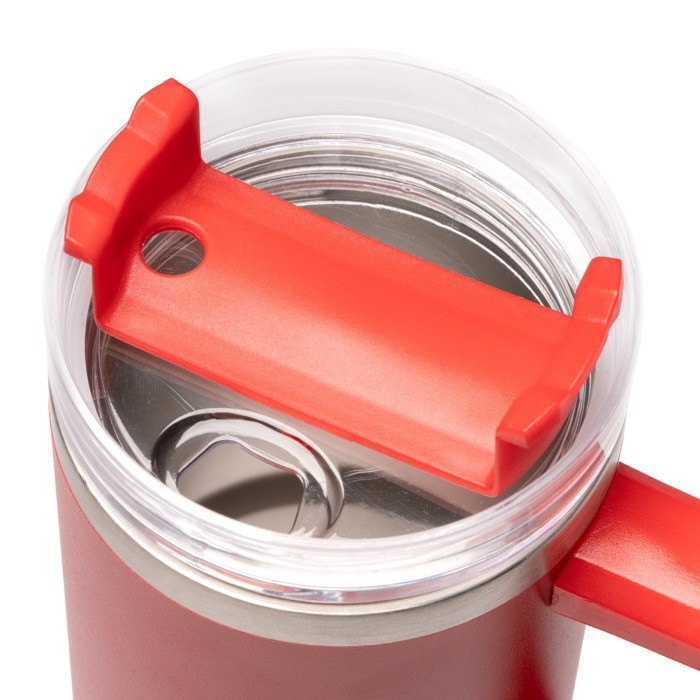 Botella térmica de acero inoxidable reciclado con pajita 870ml color rojo vista detalle 4