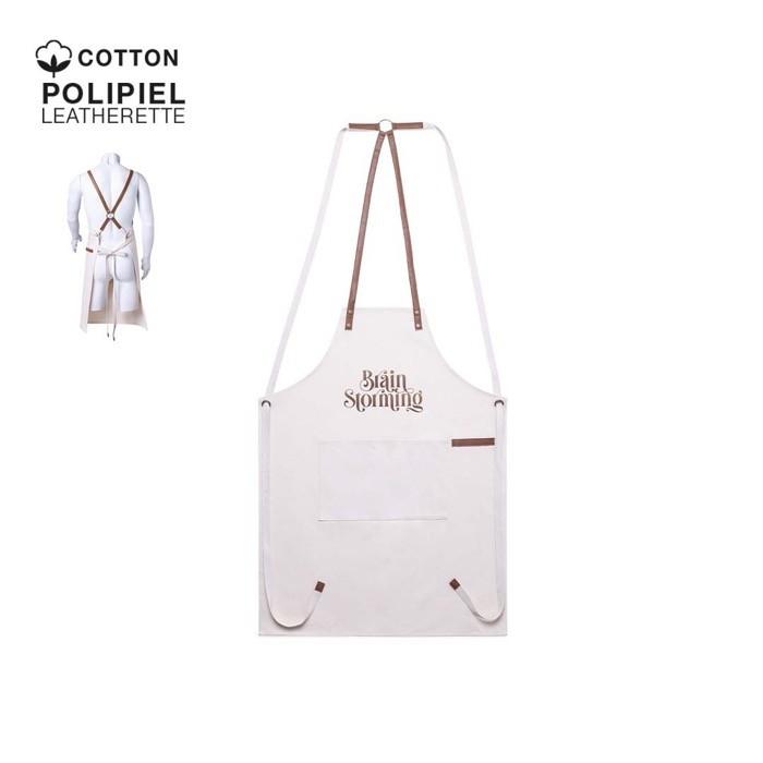 Delantal de algodón canvas con cintas de polipiel ajustables 340 g/m2 color blanco roto