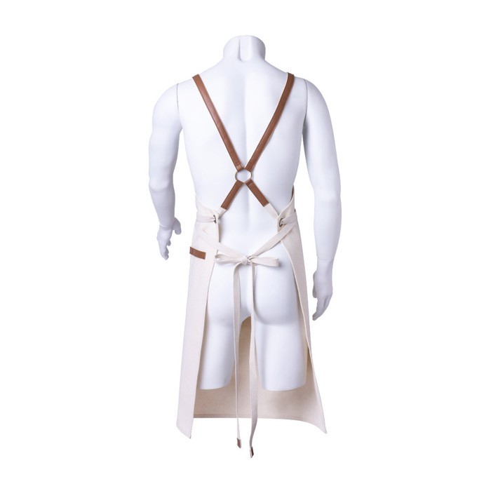Delantal de algodón canvas con cintas de polipiel ajustables 340 g/m2 color blanco roto quinta vista