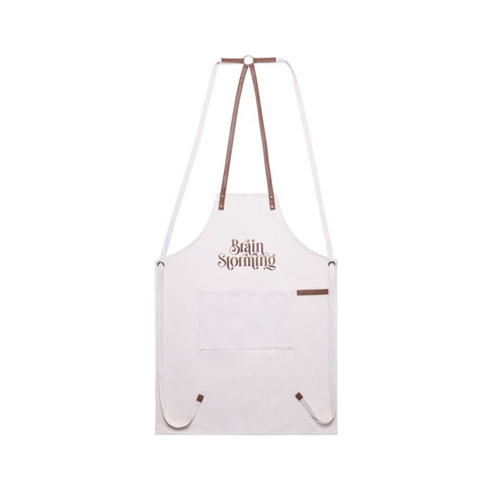 Delantal de algodón canvas con cintas de polipiel ajustables 340 g/m2 color blanco roto primera vista