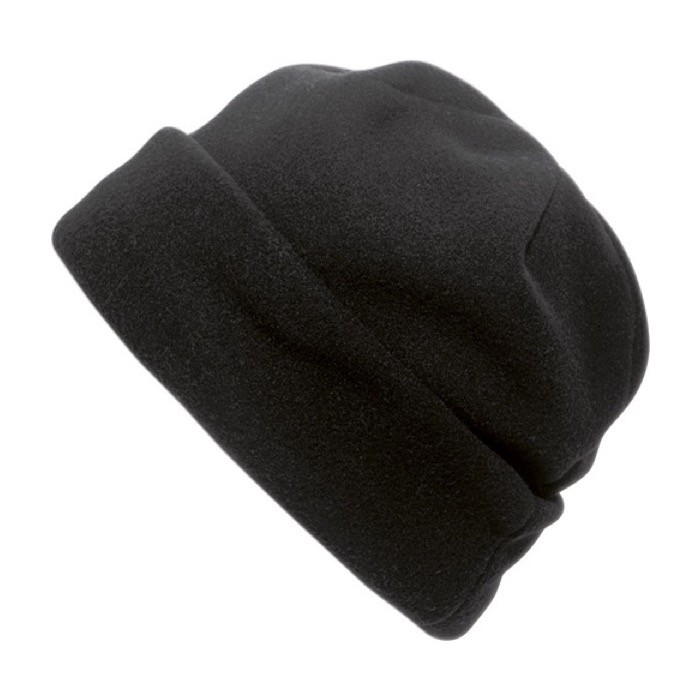 Gorro de fibra polar personalizado color negro primera vista Gorro de fibra polar personalizado color negro primera vista