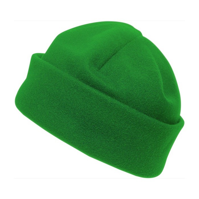 Gorro de fibra polar personalizado color verde primera vista Gorro de fibra polar personalizado color verde primera vista