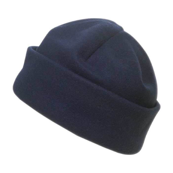 Gorro de fibra polar personalizado color azul oscuro primera vista Gorro de fibra polar personalizado color azul oscuro primera vista