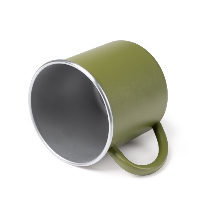 Taza de acero inoxidable reciclado con borde e interor plateado 350ml color blanco vista detalle 1