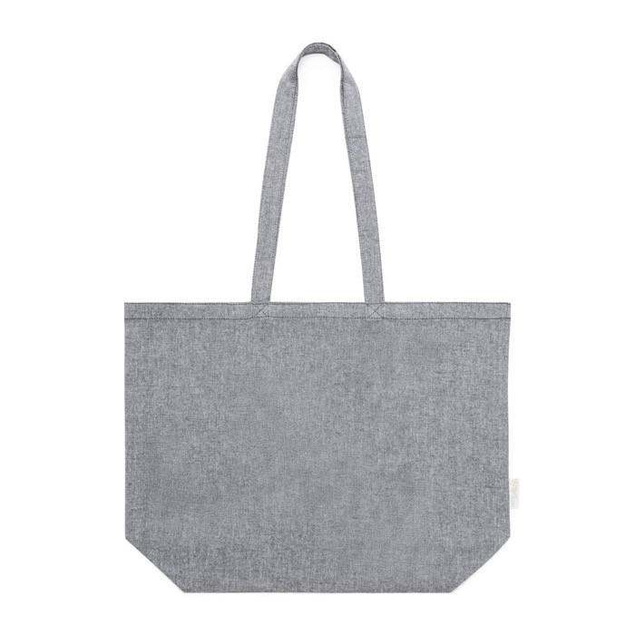 Bolsa algodón reciclado asas largas 140 g/m2 color gris oscuro primera vista
