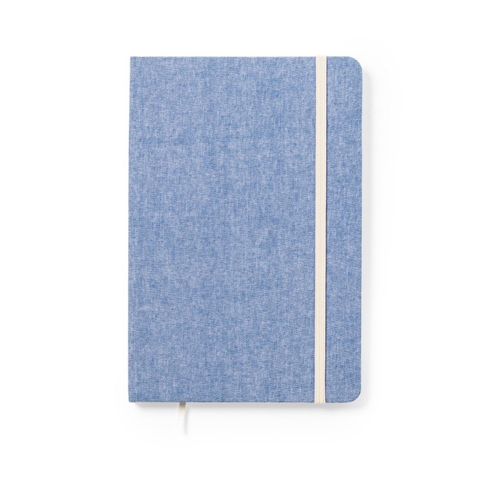 Cuaderno de algodón reciclado con elástico color azul primera vista