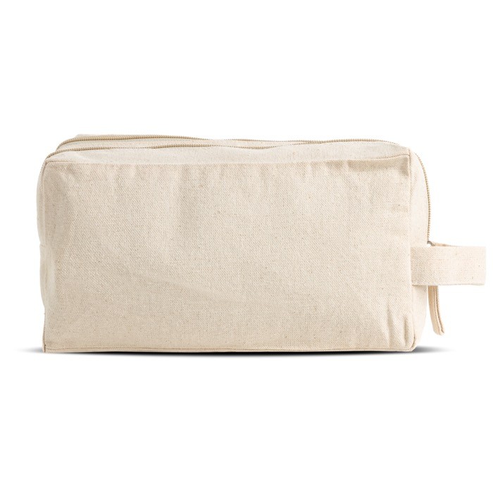 Neceser de lona en canvas con doble compartimento y asa incluida color beige Neceser de lona en canvas con doble compartimento y asa incluida color beige
