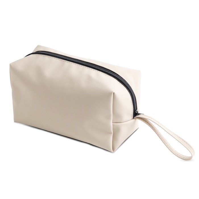 Neceser de cuero sintético con bolsillo principal con cremallera color beige vista 2