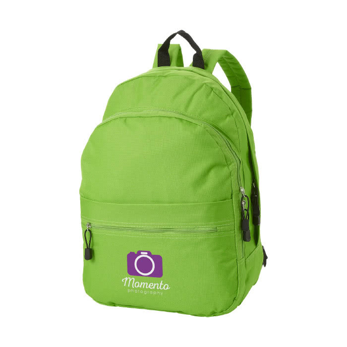 Mochila publicitaria de estilo juvenil color verde lima con logo Mochila publicitaria de estilo juvenil color verde lima con logo