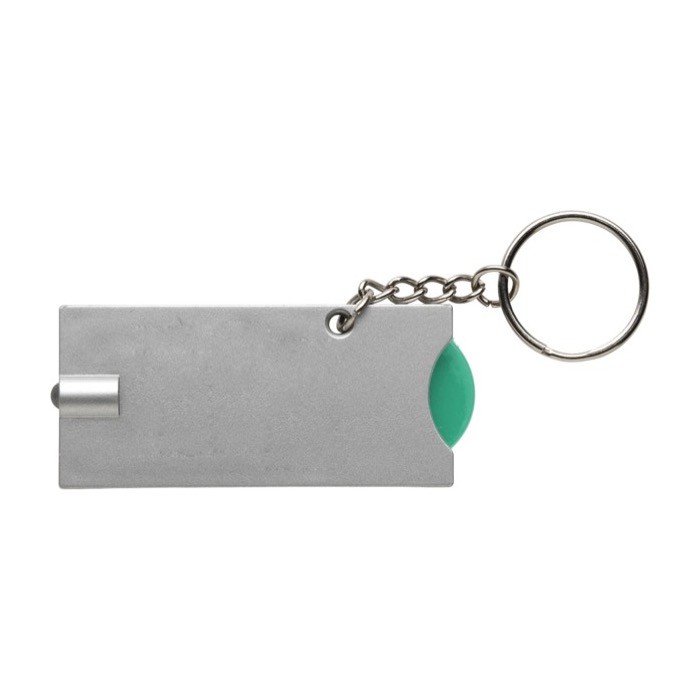 Llavero con linterna LED y moneda para coche de la compra color verde claro primera vista Llavero con linterna LED y moneda para coche de la compra color verde claro primera vista