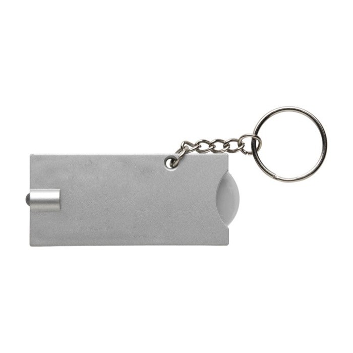 Llavero con linterna LED y moneda para coche de la compra color plateado segunda vista Llavero con linterna LED y moneda para coche de la compra color plateado segunda vista