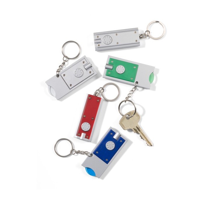 Llavero con linterna LED y moneda para coche de la compra primera vista Llavero con linterna LED y moneda para coche de la compra primera vista