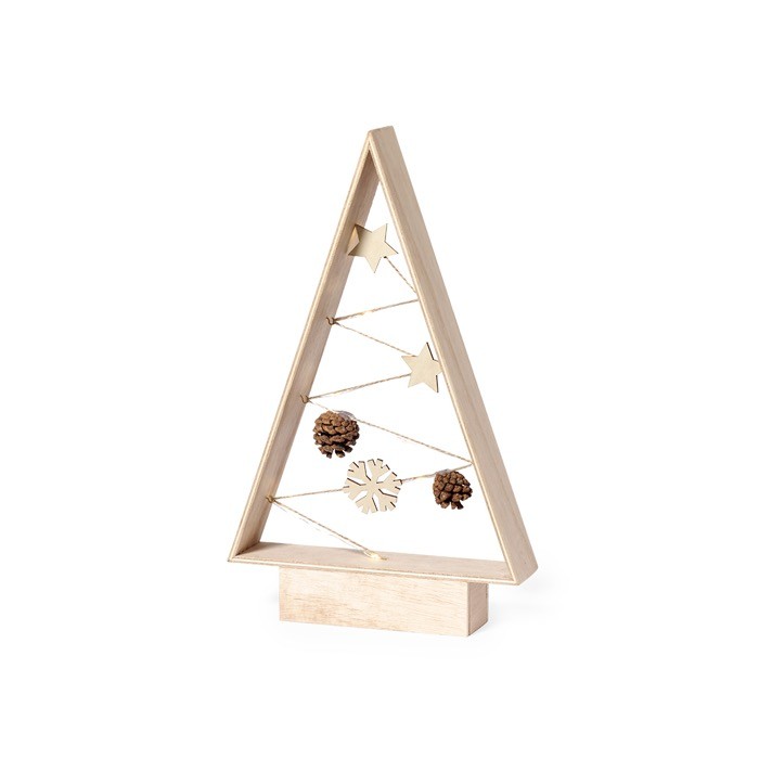 Árbol navideño de madera natural con un trenzado de luces LED color madera clara Árbol navideño de madera natural con un trenzado de luces LED color madera clara