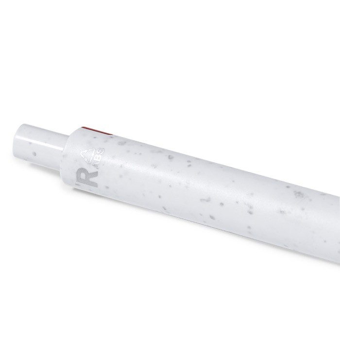 Bolígrafo de plástico reciclado con pulsador a color y tinta azul