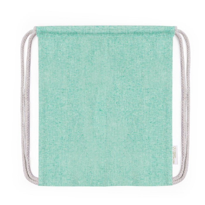 Mochila de cuerdas de 100% algodón reciclado para niños color verde primera vista Mochila de cuerdas de 100% algodón reciclado para niños color verde primera vista