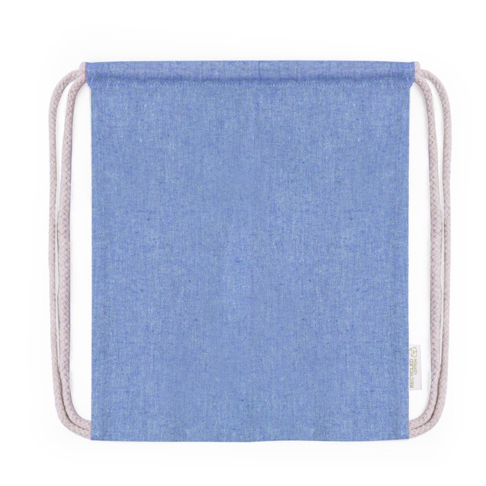 Mochila de cuerdas de 100% algodón reciclado para niños color azul primera vista Mochila de cuerdas de 100% algodón reciclado para niños color azul primera vista