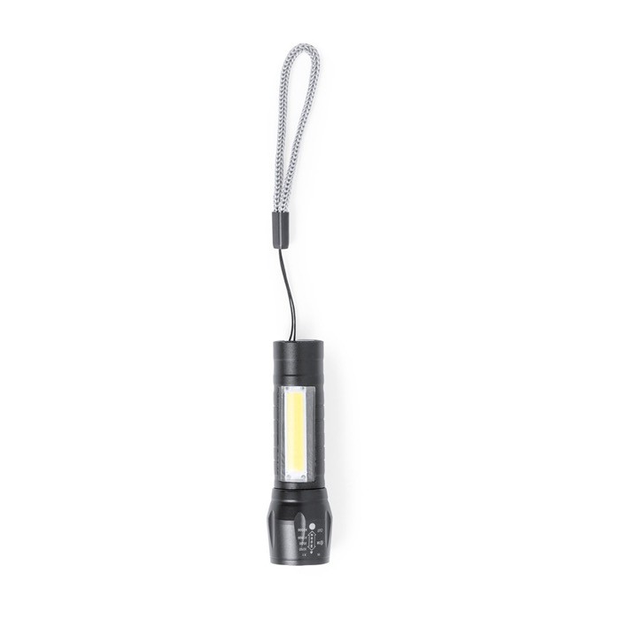 Linterna recargable con 1 luz LED y 10 luces COB en el mango color negro primera vista