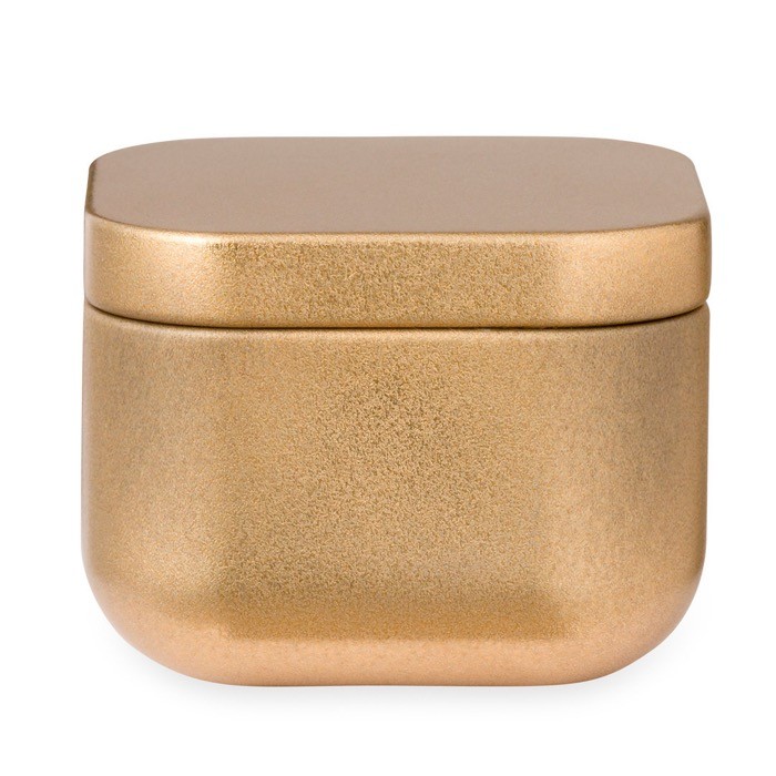 Vela con aroma a vainilla en tarro de metal de varios colores color dorado primera vista