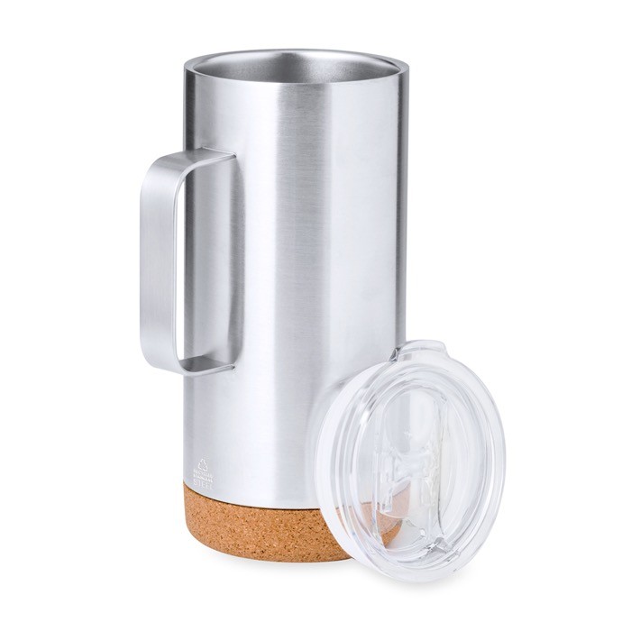 Taza de acero inox reciclado doble pared con base de corcho 450ml cuarta vista