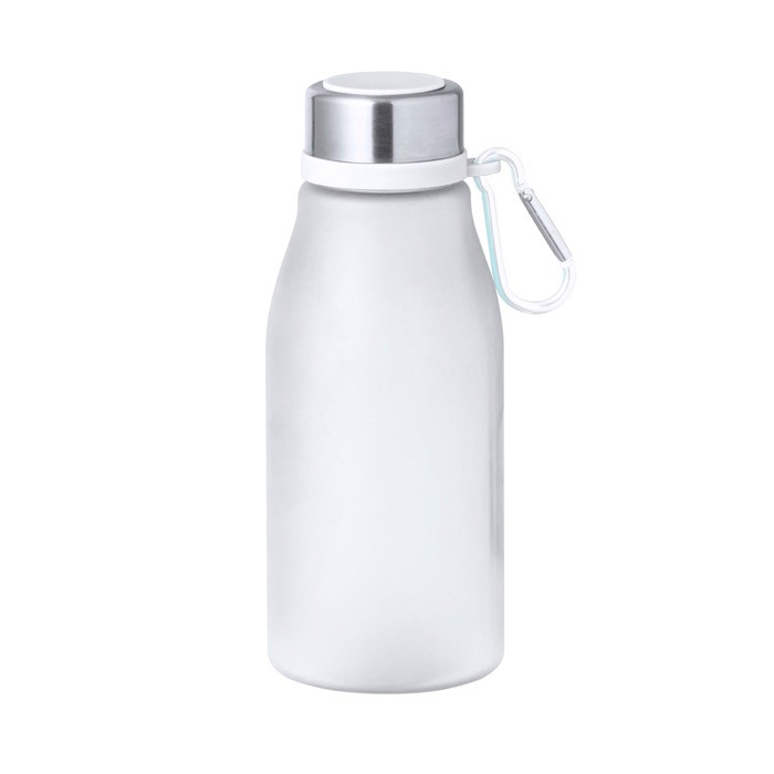 Botella de RPET de varios colores con mosquetón a juego 370ml color blanco primera vista Botella de RPET de varios colores con mosquetón a juego 370ml color blanco primera vista