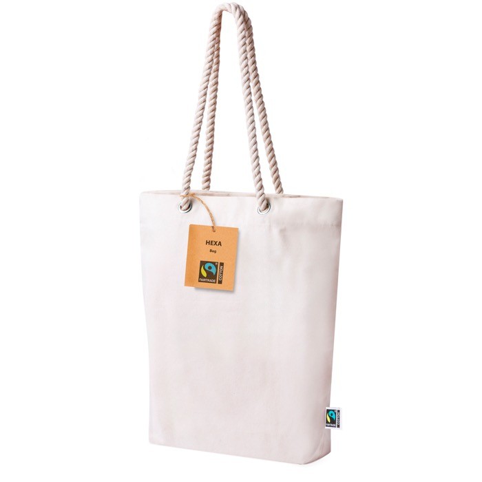 Bolsa de 100% algodón reciclado Fairtrade con asas largas 280g/m2 tercera vista Bolsa de 100% algodón reciclado Fairtrade con asas largas 280g/m2 tercera vista