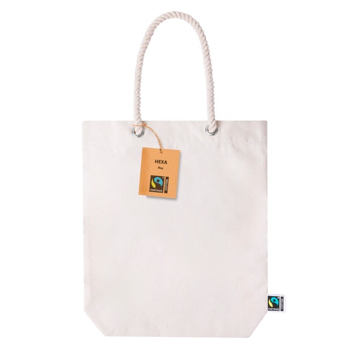 Bolsa de 100% algodón reciclado Fairtrade con asas largas 280g/m2 color natural primera vista Bolsa de 100% algodón reciclado Fairtrade con asas largas 280g/m2 color natural primera vista
