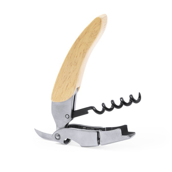 Sacacorchos y cortacápsulas de acero inox con mango de madera color madera segunda vista