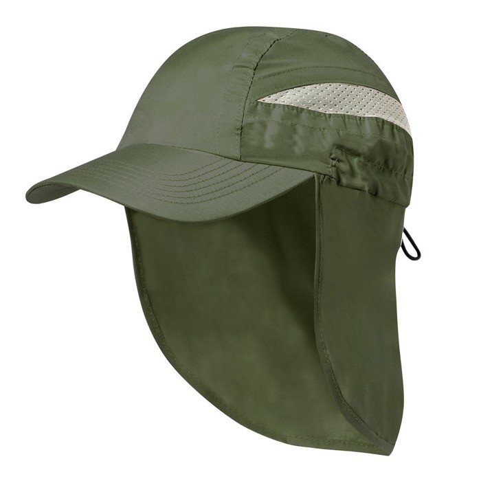Gorra de microfibra bicolor con cierre elástico y cubre cuello color verde primera vista Gorra de microfibra bicolor con cierre elástico y cubre cuello color verde primera vista