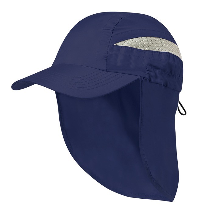 Gorra de microfibra bicolor con cierre elástico y cubre cuello color azul marino primera vista Gorra de microfibra bicolor con cierre elástico y cubre cuello color azul marino primera vista