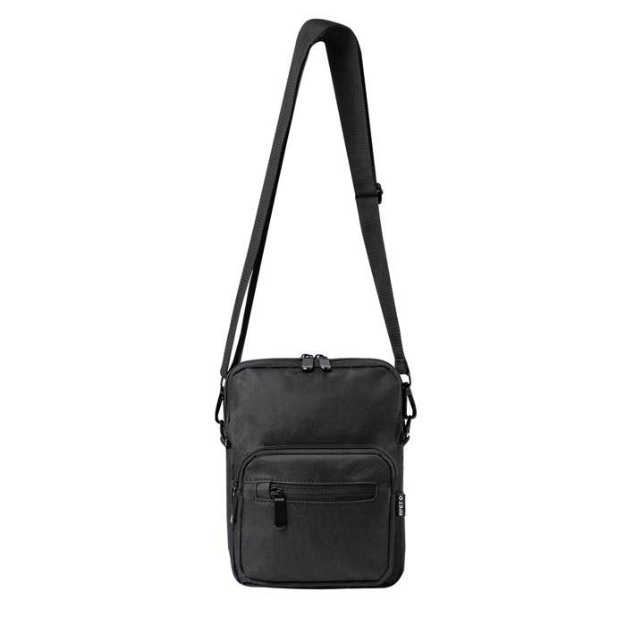 Bandolera de poliéster RPET con doble compartimiento frontal tercera vista