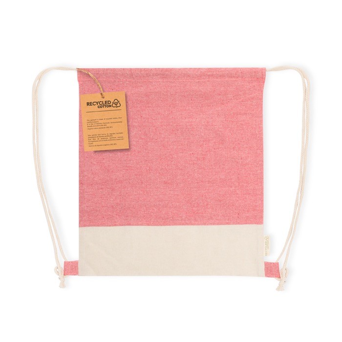 Mochila de cuerdas de algodón reciclado bicolor 120g/m2 color rojo primera vista