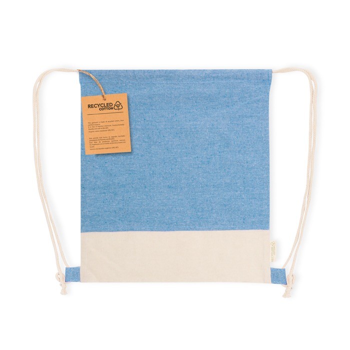Mochila de cuerdas de algodón reciclado bicolor 120g/m2 color azul primera vista