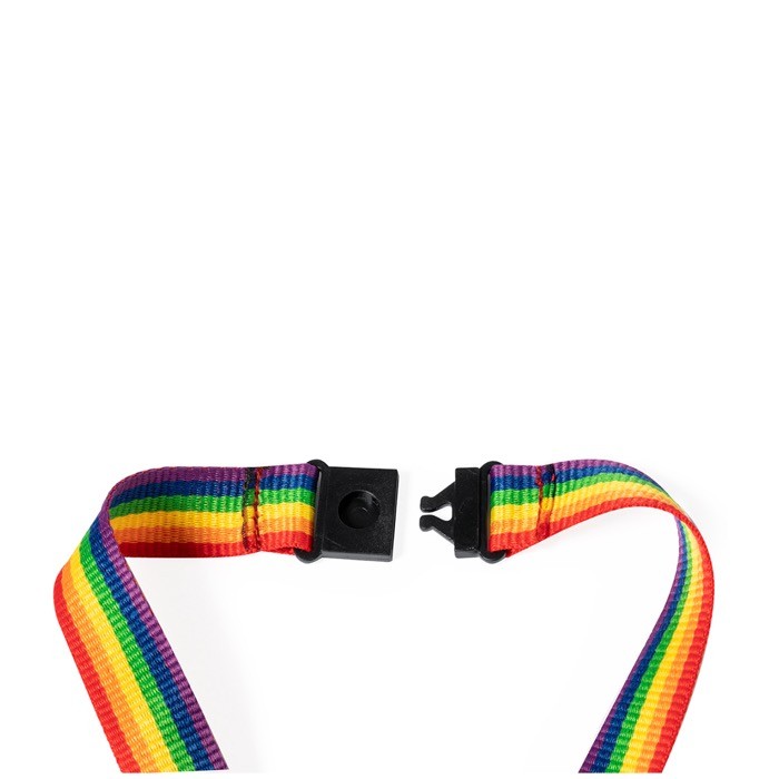 Lanyard de poliéster mulitcolor con mosquetón metálico cuarta vista