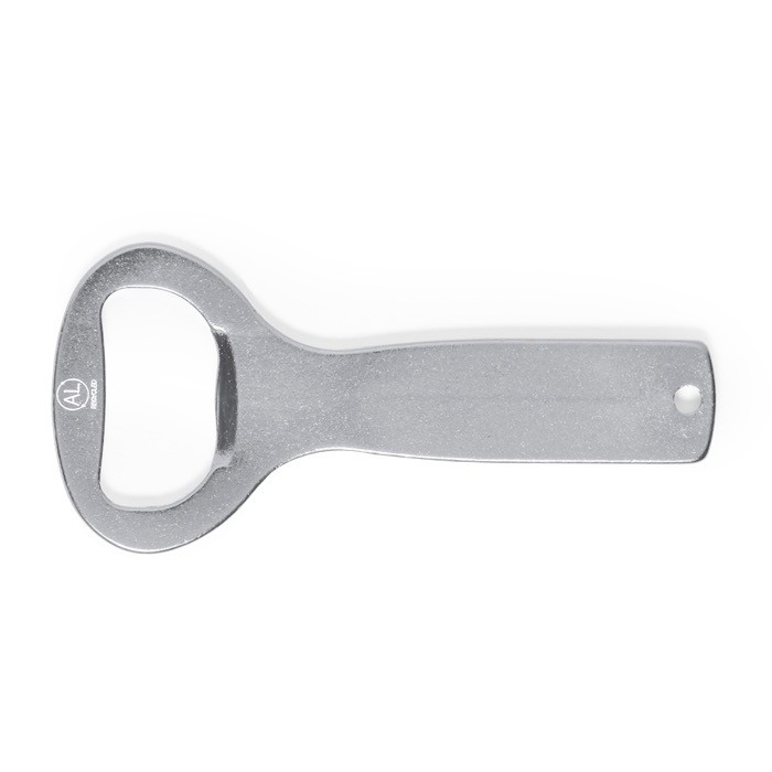 Abridor de aluminio reciclado con mango troquelado para colgar segunda vista