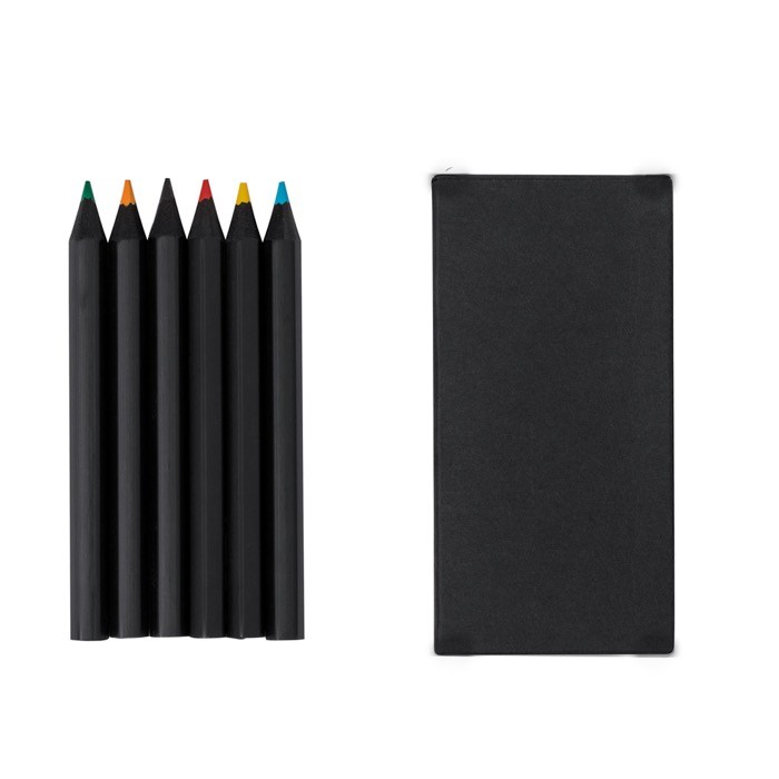 Set de 6 lápices de madera negra en estuche de cartón reciclado tercera vista Set de 6 lápices de madera negra en estuche de cartón reciclado tercera vista