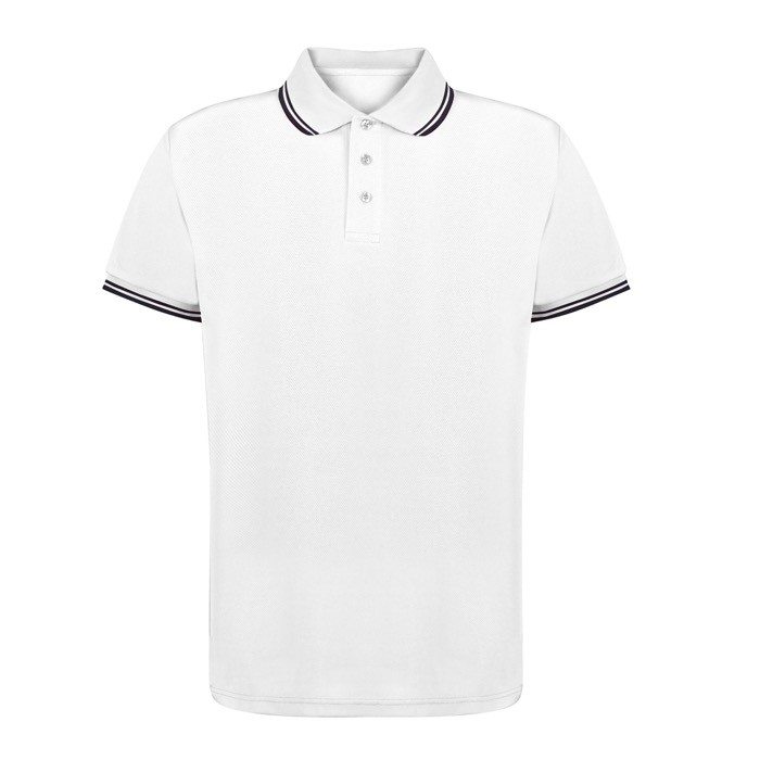 Polo transpirable de poliéster con detalle en cuello y mangas 180 g/m2 color blanco primera vista