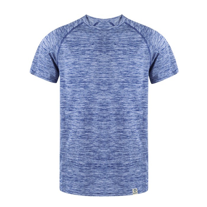 Camiseta técnica de RPET transpirable con diseño de efecto lavado color azul primera vista