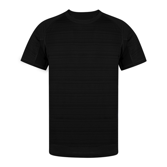 Camiseta técnica unisex de 100% poliéster con diseño a rayas 135 g/m2 color negro primera vista Camiseta técnica unisex de 100% poliéster con diseño a rayas 135 g/m2 color negro primera vista