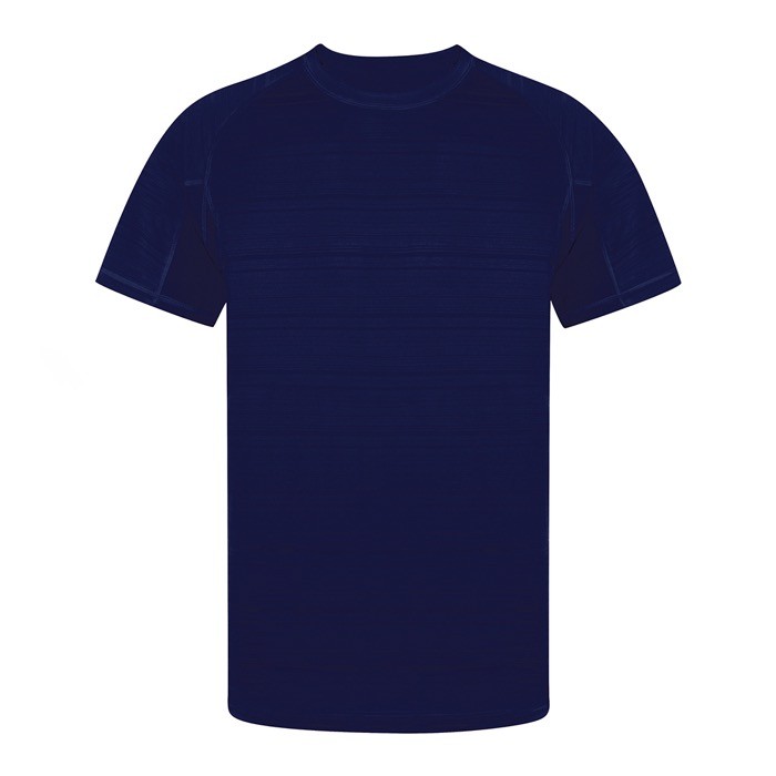 Camiseta técnica unisex de 100% poliéster con diseño a rayas 135 g/m2 color azul marino primera vista Camiseta técnica unisex de 100% poliéster con diseño a rayas 135 g/m2 color azul marino primera vista