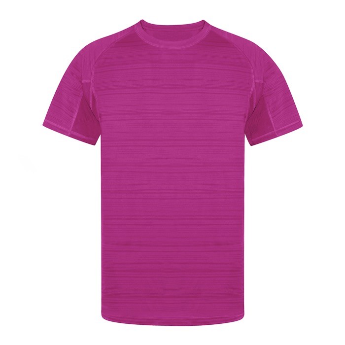 Camiseta técnica unisex de 100% poliéster con diseño a rayas 135 g/m2 color fucsia primera vista Camiseta técnica unisex de 100% poliéster con diseño a rayas 135 g/m2 color fucsia primera vista