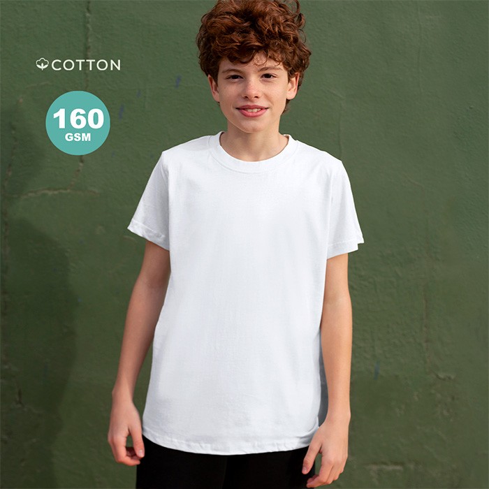 Camiseta blanca para niños de cuello redondo 100% algodón 160 g/m2 color blanco