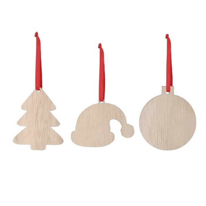 Adorno con diseño de gorro de Navidad hecho de madera y listón rojo segunda vista Adorno con diseño de gorro de Navidad hecho de madera y listón rojo segunda vista