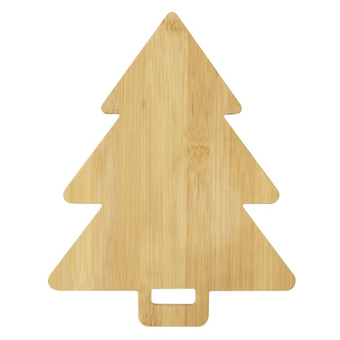 Tabla de cortar edición navideña en forma de árbol con asa troquelada color natural primera vista Tabla de cortar edición navideña en forma de árbol con asa troquelada color natural primera vista
