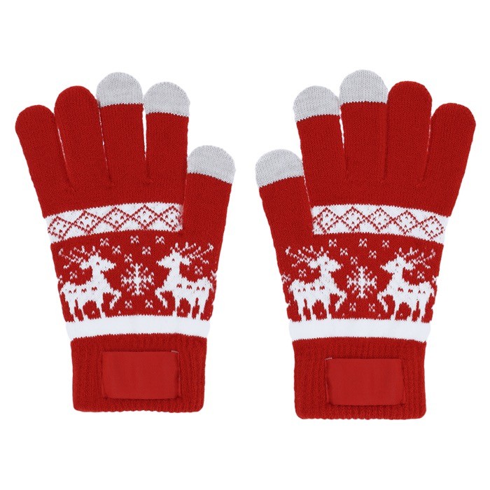 Guantes de diseño navideño con función táctil en los dedos corazón color rojo primera vista Guantes de diseño navideño con función táctil en los dedos corazón color rojo primera vista