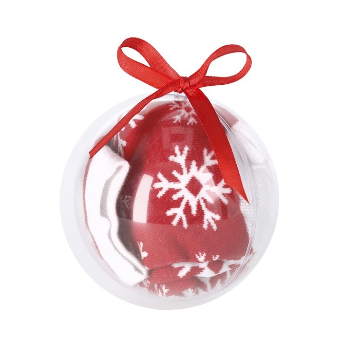 Bola de navidad transparente con un par de calcetines navideños talla S/M color rojo segunda vista